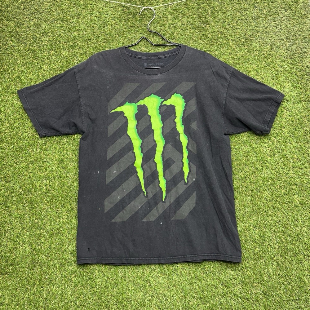 Monster Energy Shirt Mens Large Big Logo Graphic Black y2k Faded 2000s